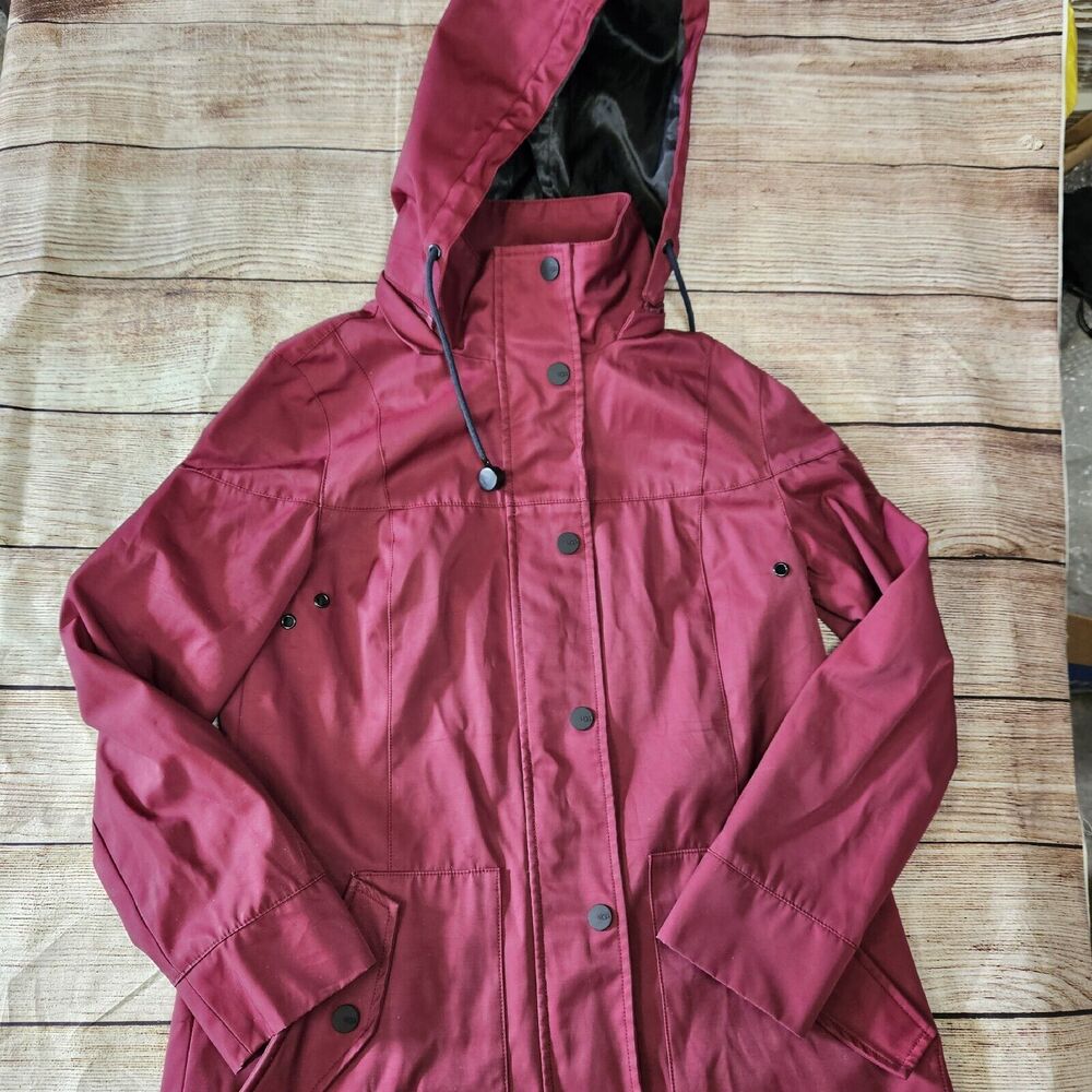 UGG Rain Coat Jacket Woman's Size Small Burgundy Button Zip Up